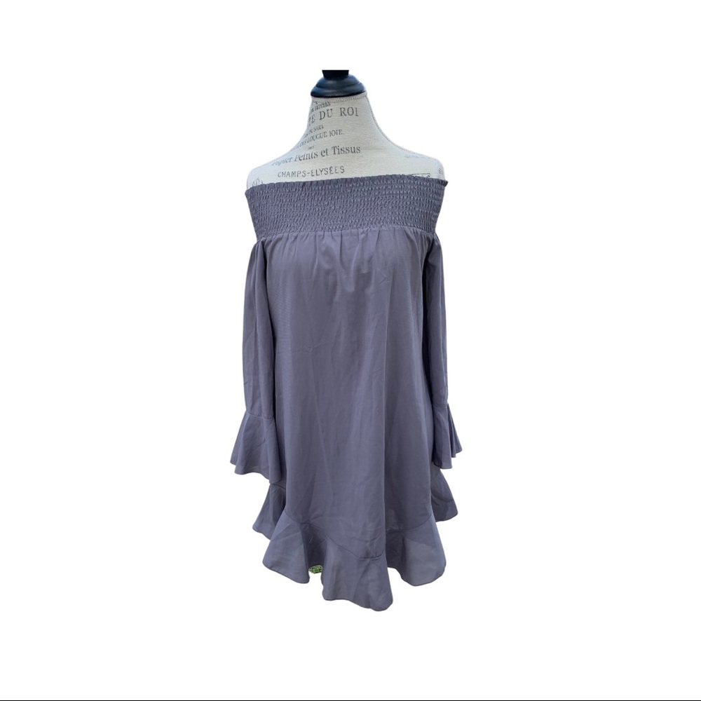 Gray Off-the-Shoulder Long Sleeve Dress